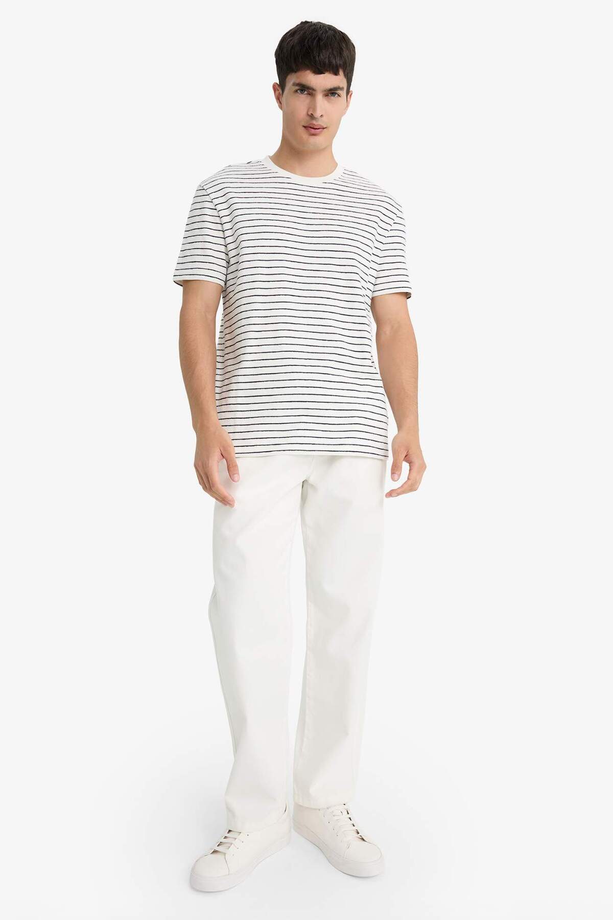 Defacto  Regular Fit Bisiklet Yaka Çizgili Kısa Kollu Tişört E8198AX25AU - Görsel 2