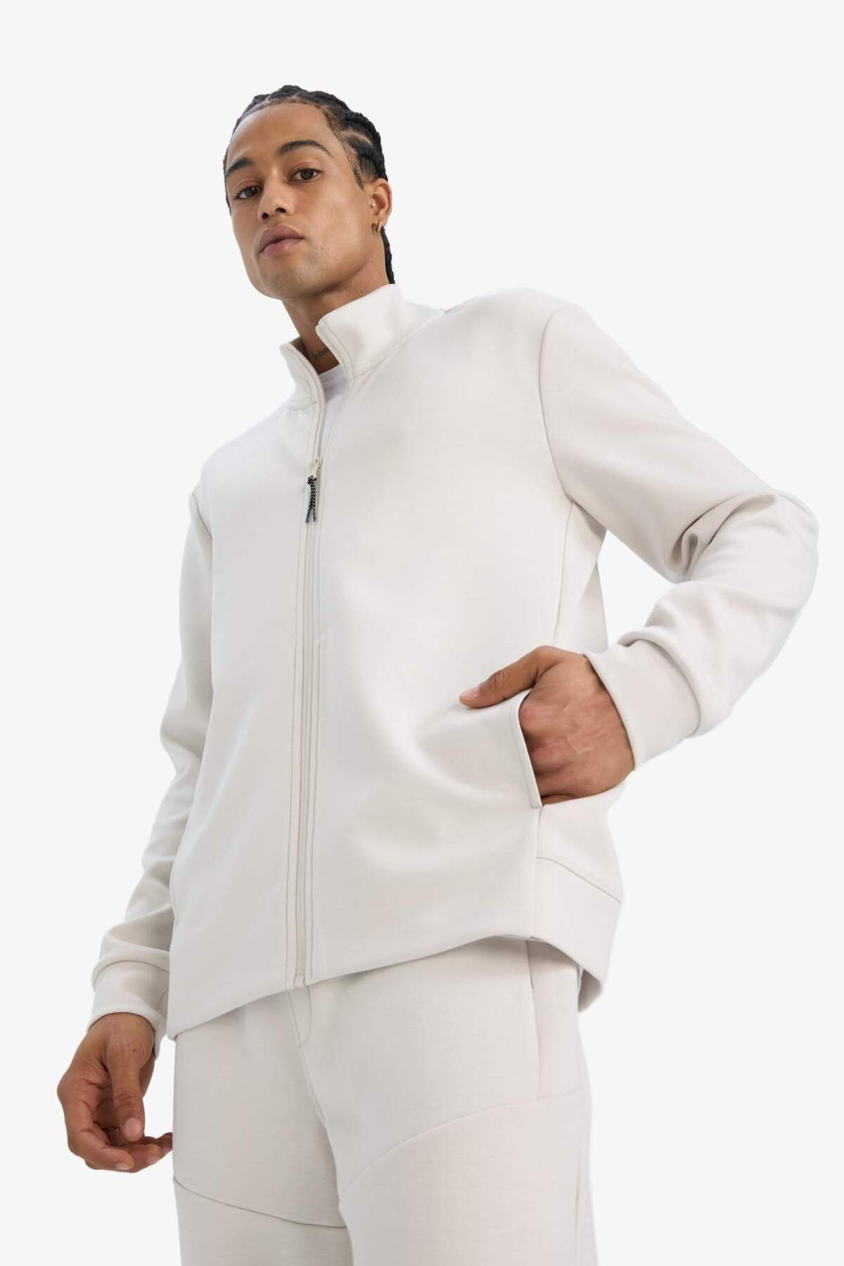 Defacto  Standart Fit Dik Yaka Skuba Dalgıç Kumaş Fermuarlı Hırka E9337AX25AU - Görsel 3