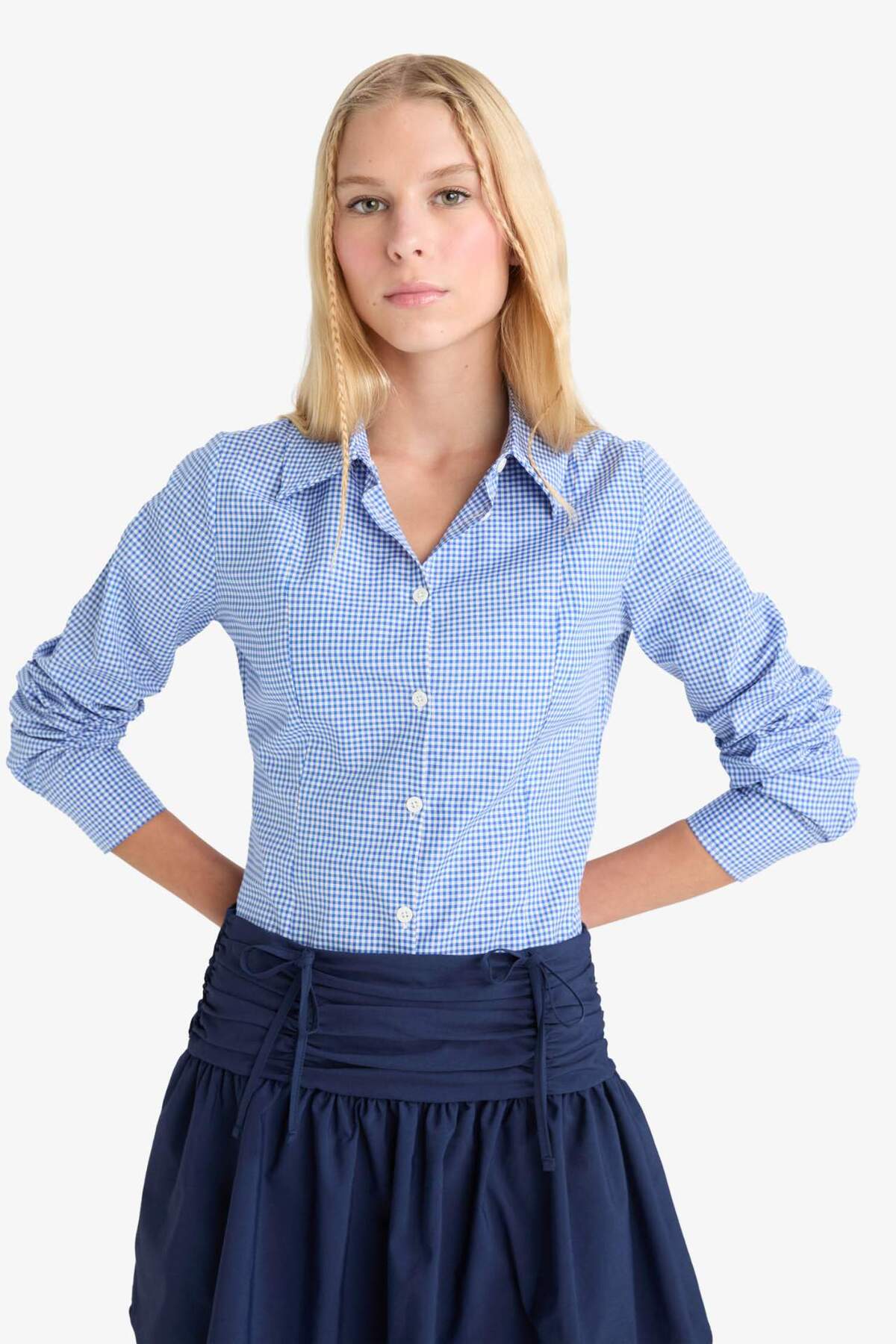 DeFacto Fitted Poplin Uzun Kollu Gömlek G0996AX25AU görsel 3
