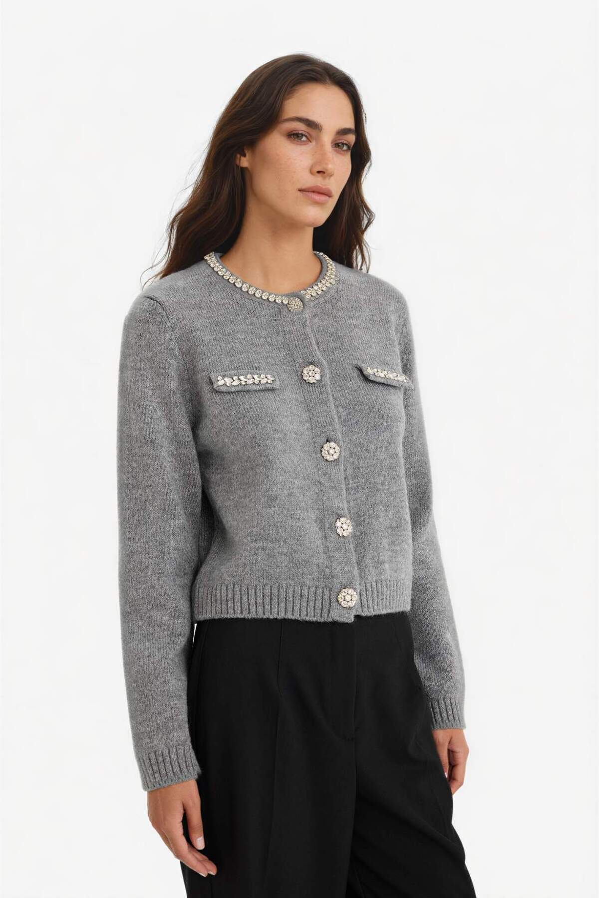 Defacto  Regular Fit Bisiklet Yaka İşlemeli Triko Hırka F3896AX25WN - Görsel 4