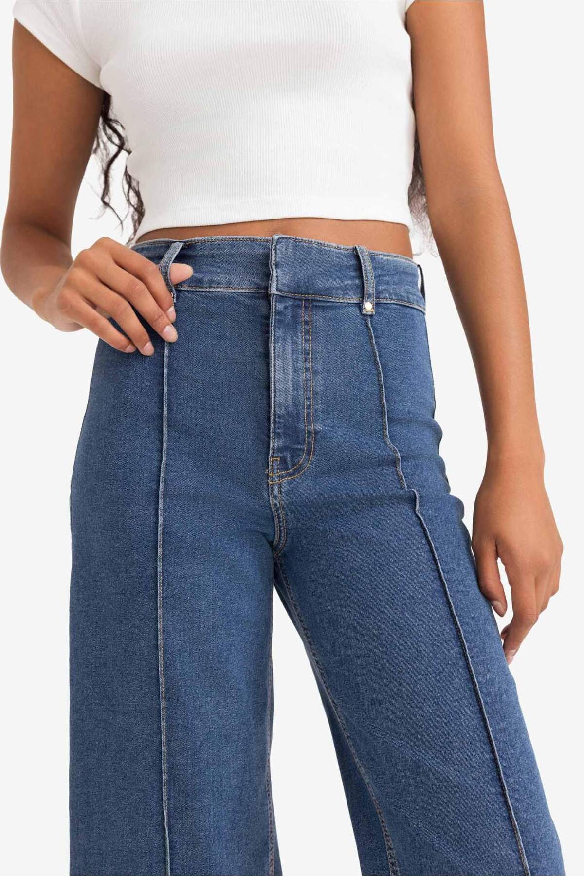 Defacto  Culotte Yüksek Bel Crop Fit Crop Jean Kar Yıkamalı Pantolon E9160AX25AU - Görsel 6