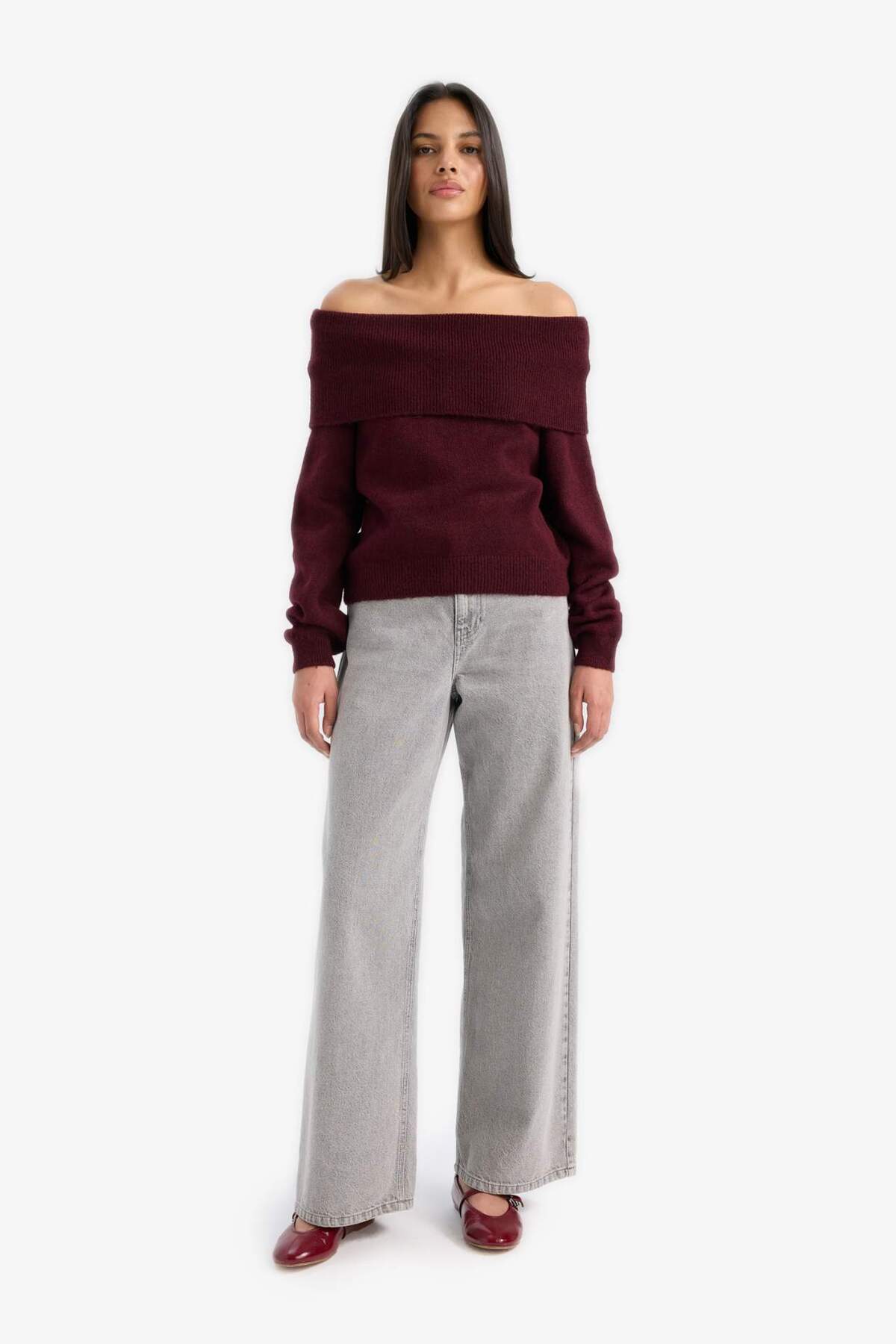 Defacto  Regular Fit Açık Omuz Triko Kazak F3029AX25WN - Görsel 2