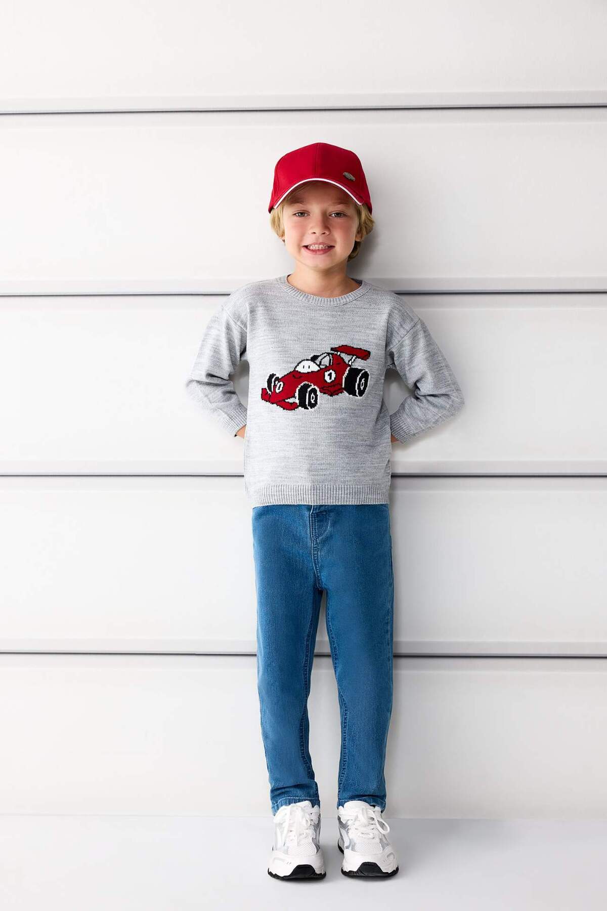 Defacto Bisiklet Yaka Araba Baskılı Triko Kazak Erkek Bebek F2586A525WN fotoğrafı 2 (önizleme)