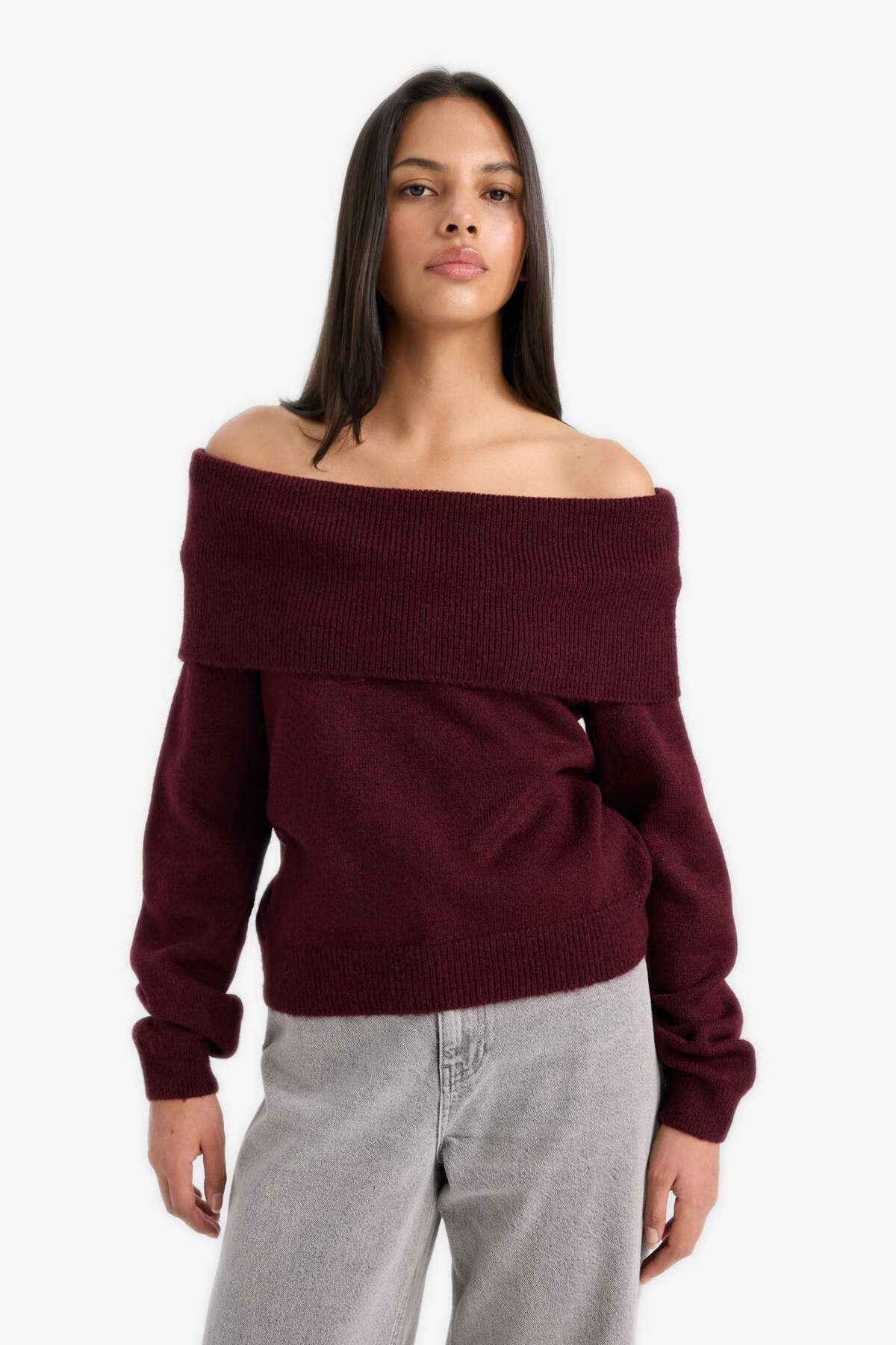 Defacto  Regular Fit Açık Omuz Triko Kazak F3029AX25WN - Görsel 3