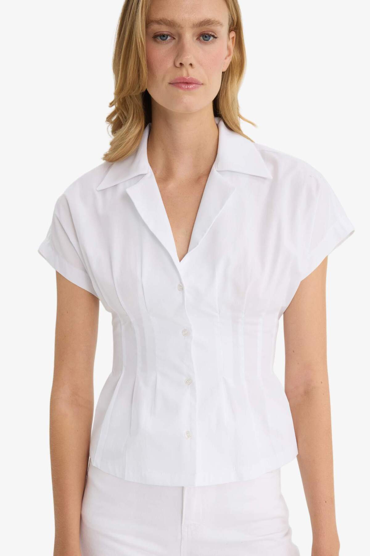 Defacto  Fıtted Ceket Yaka Poplin Kısa Kollu Gömlek F9335AX25AU