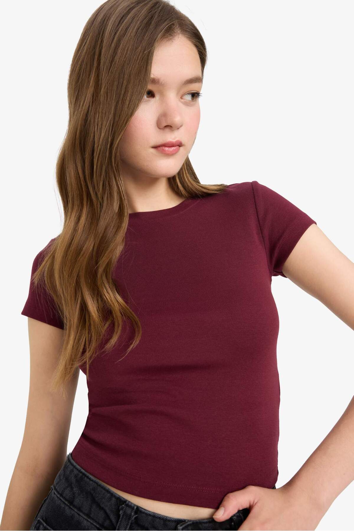 Defacto  Fitted Bisiklet Yaka Ribana Kısa Kollu Tişört E0288AX25AU