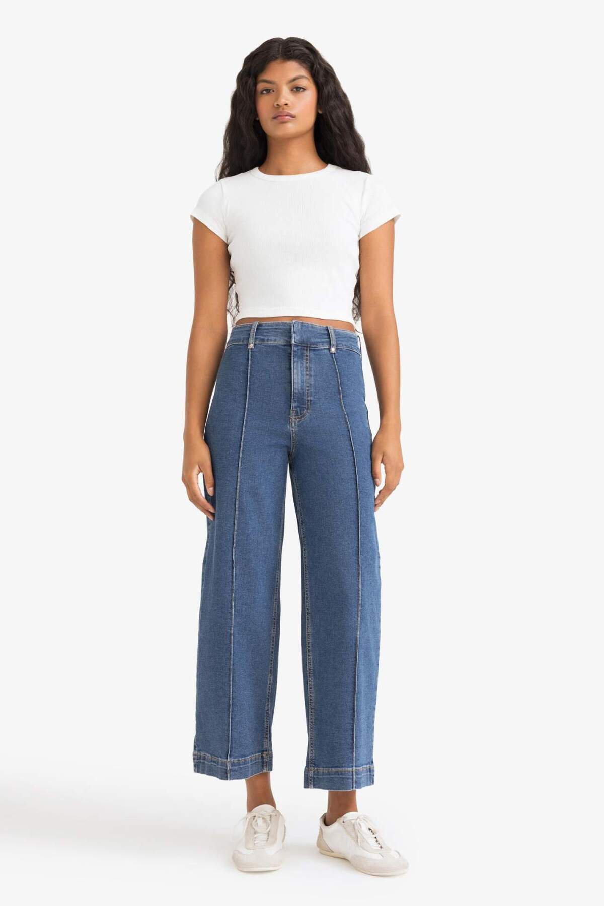 Defacto  Culotte Yüksek Bel Crop Fit Crop Jean Kar Yıkamalı Pantolon E9160AX25AU - Görsel 2