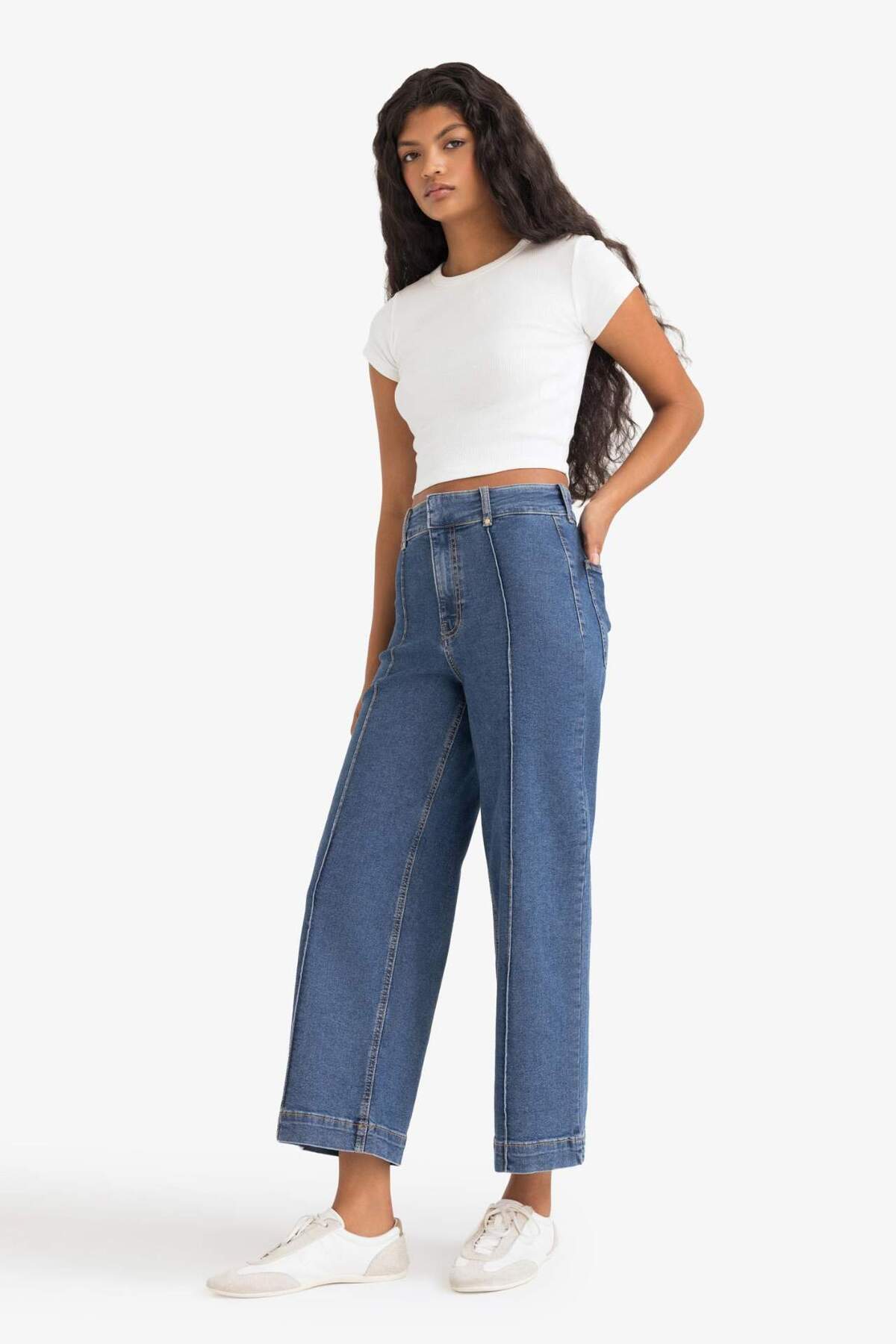 Defacto  Culotte Yüksek Bel Crop Fit Crop Jean Kar Yıkamalı Pantolon E9160AX25AU - Görsel 4