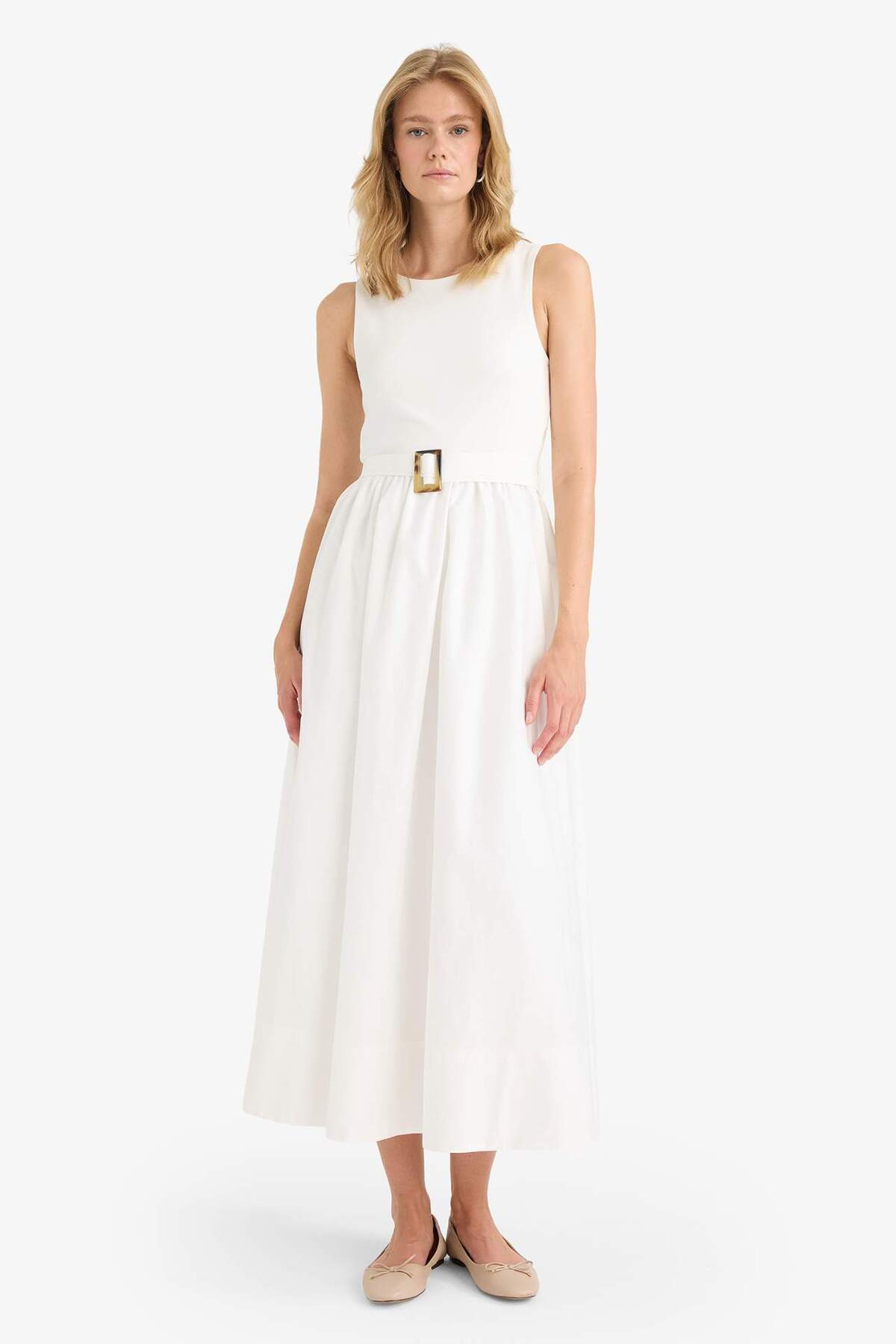 Defacto  Bisiklet Yaka Poplin Kolsuz Maxi Elbise F8922AX25AU