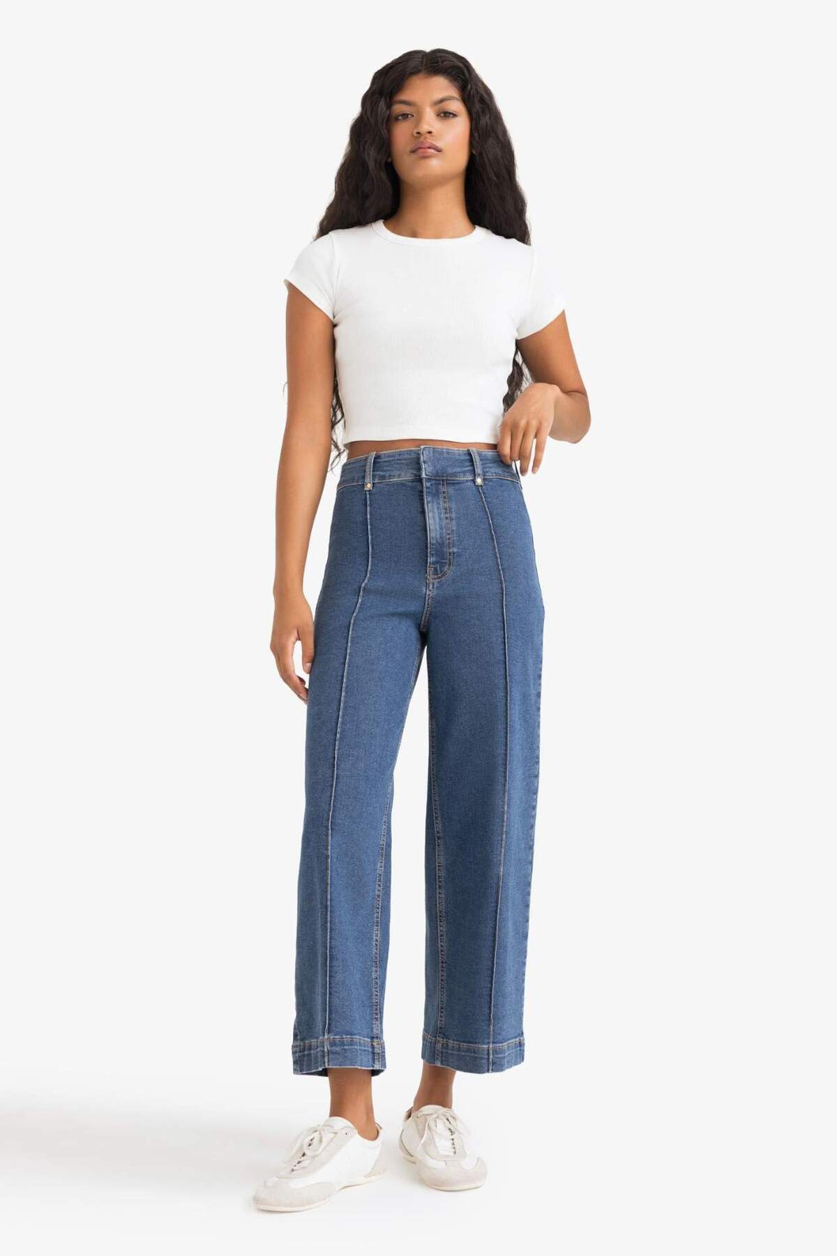 Defacto  Culotte Yüksek Bel Crop Fit Crop Jean Kar Yıkamalı Pantolon E9160AX25AU - Görsel 3
