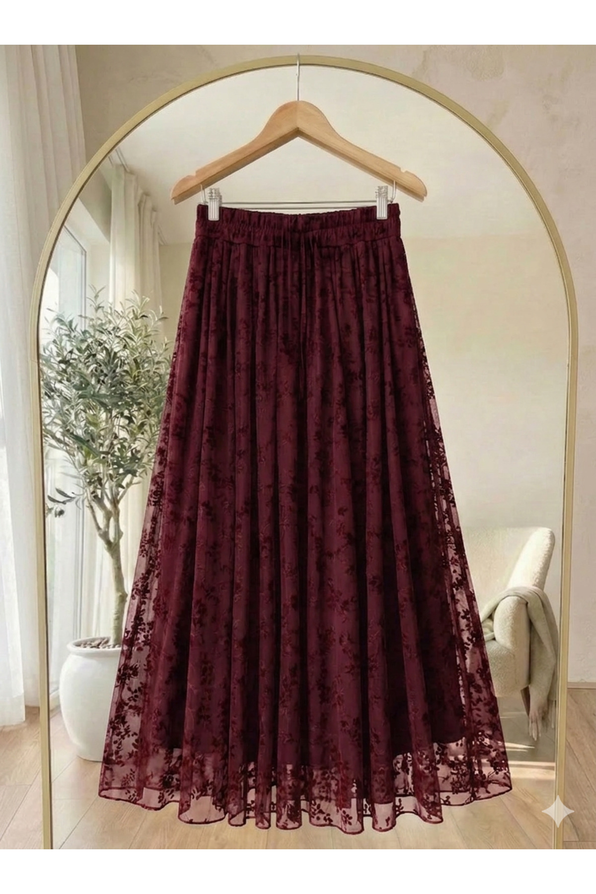 MissPul  Flok Baskılı Astarlı Tül Etek