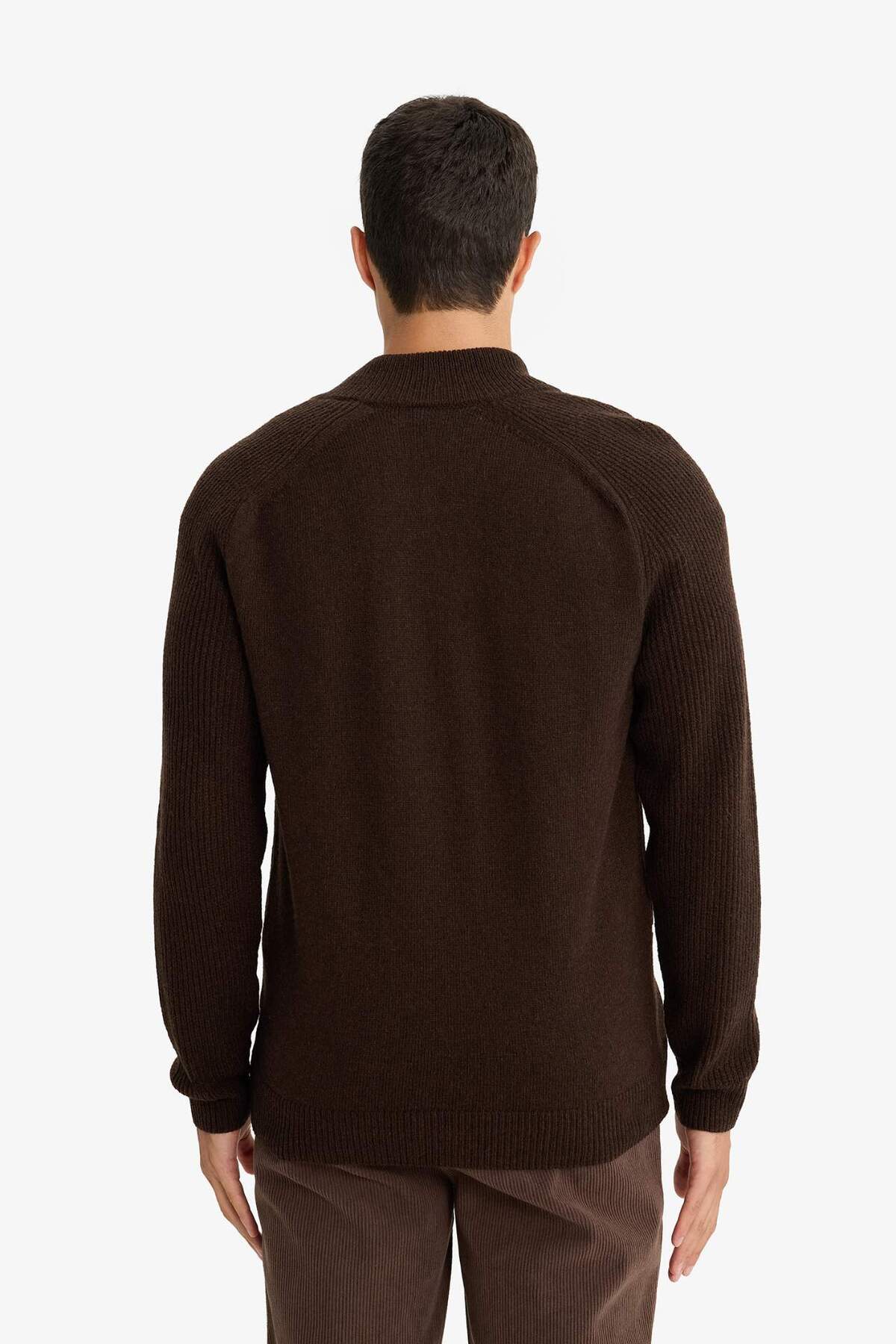 Defacto  Standart Fit Dik Yaka Fermuarlı Yün Karışımlı Triko Hırka F2983AX25WN - Görsel 6