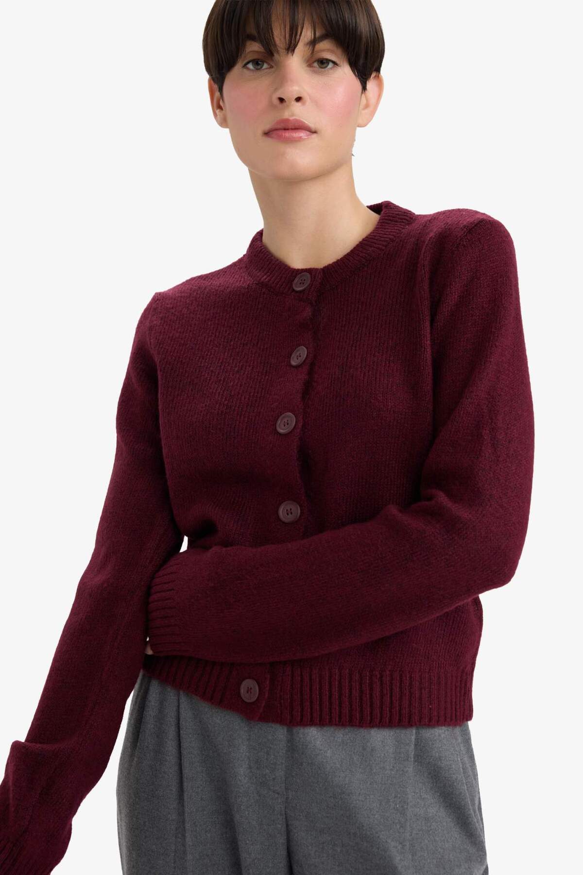 Print Buttoned Soft Touch Soft Knitwear Cardigan E3654AX25WN