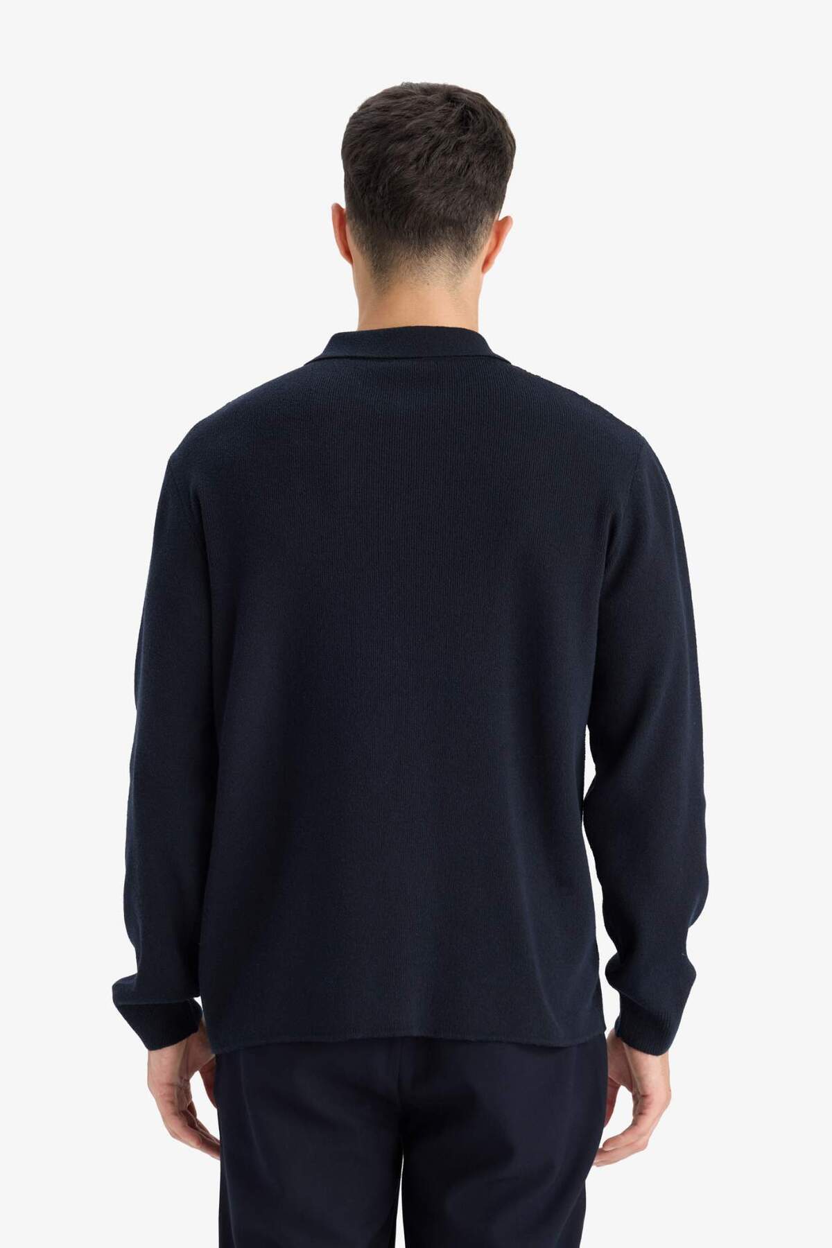 DeFacto Standart Fit Polo Yaka Fermuarlı Çizgili Triko Hırka F4981AX25AU görsel 7