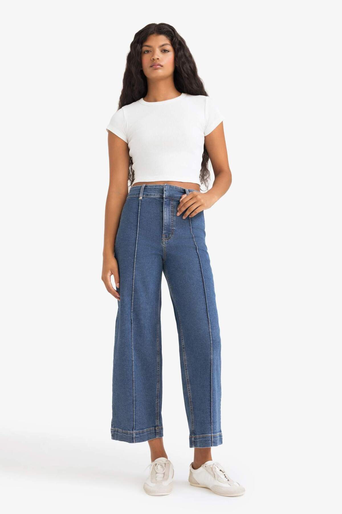Defacto  Culotte Yüksek Bel Crop Fit Crop Jean Kar Yıkamalı Pantolon E9160AX25AU