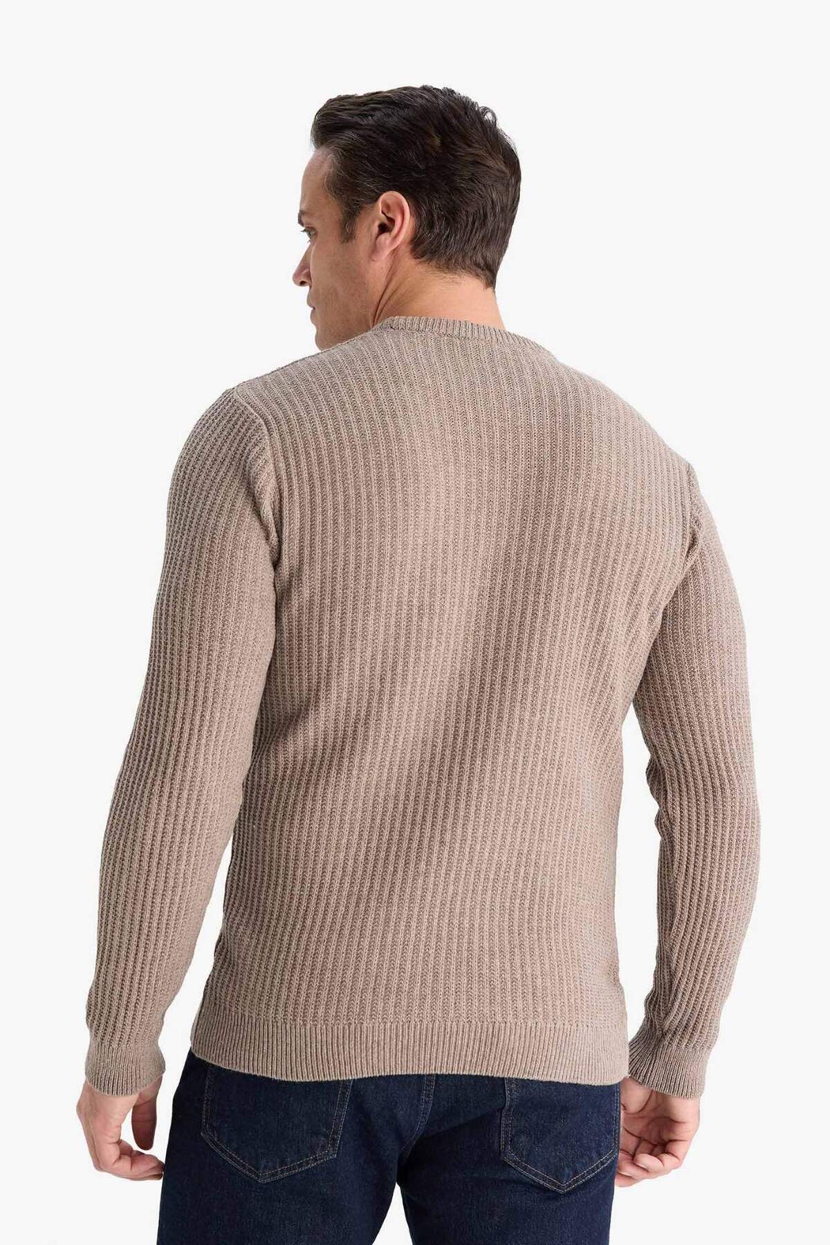 DeFacto Standart Fit Bisiklet Yaka Basic Dokulu Triko Kazak E0811AX25WN görsel 6