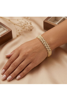 PİGADO Premium Çelik Hasır Seri 14 Ayar Altın Kaplama Kararmaz Çelik Bileklik