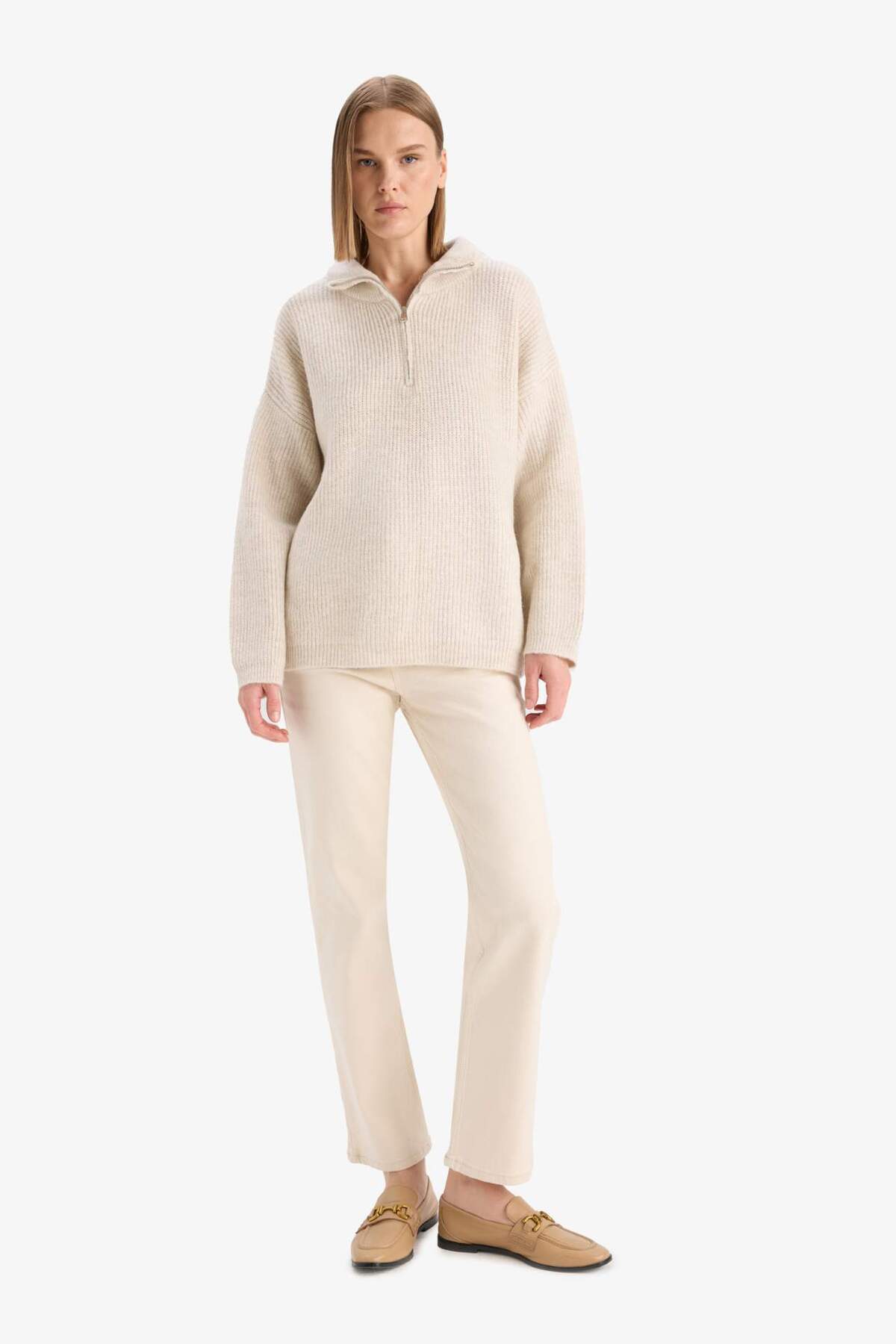 Defacto  Relax Fıt Yarım Fermuarlı Triko Kazak F3897AX25WN - Görsel 2