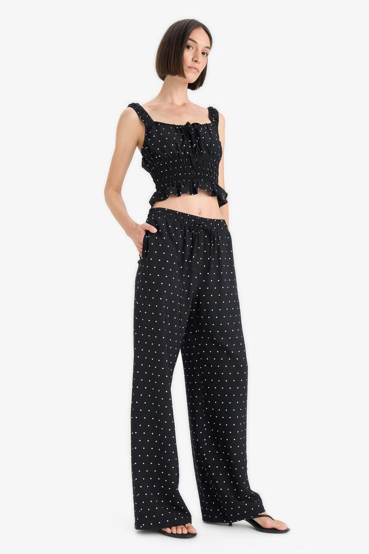 Defacto  Straight Fit Çift Cepli Yüksek Bel Puantiyeli Pantolon F9524AX25AU - Görsel 3