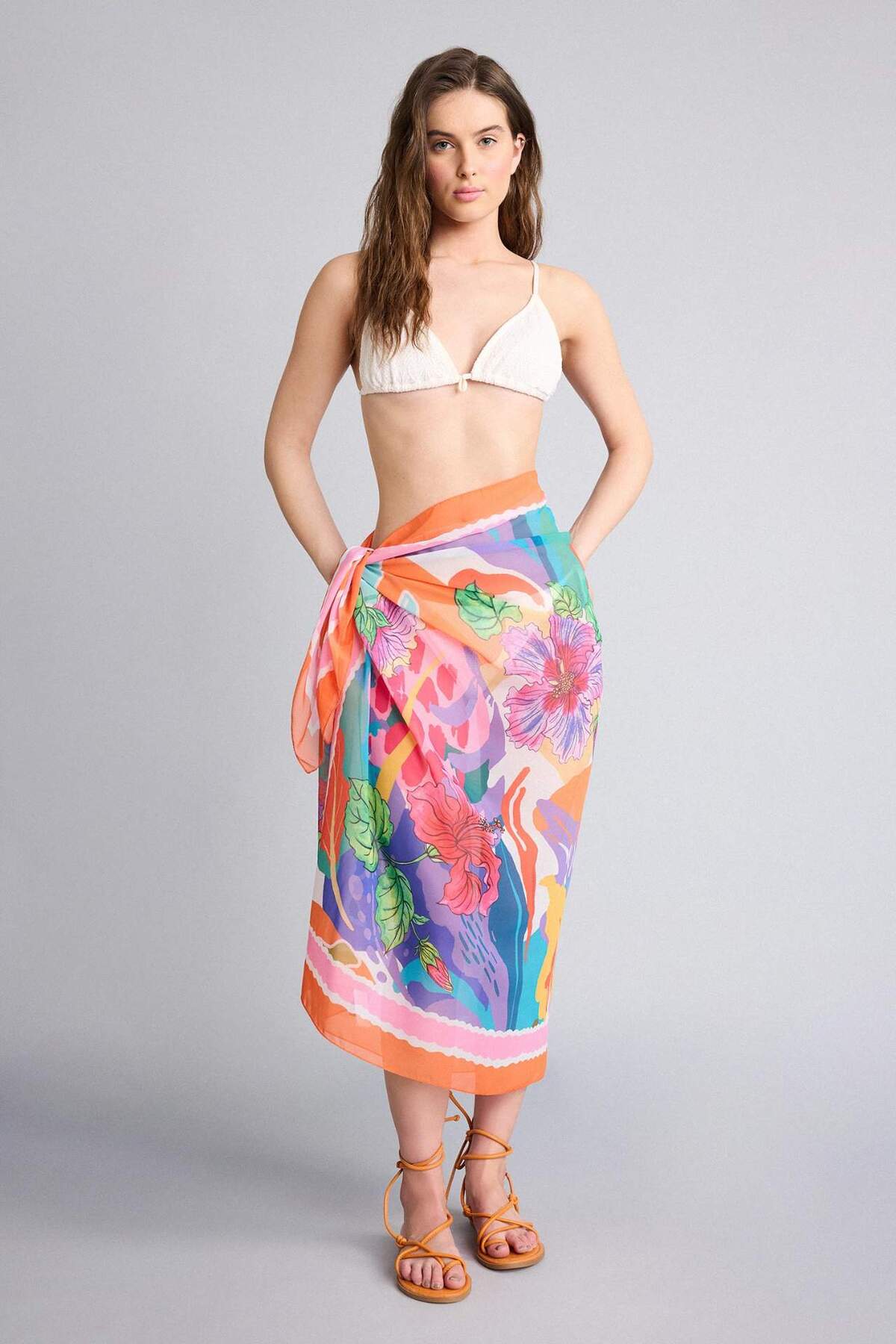 Regular Fit Tropical Patterned Chiffon Pareo E8219AX25HS