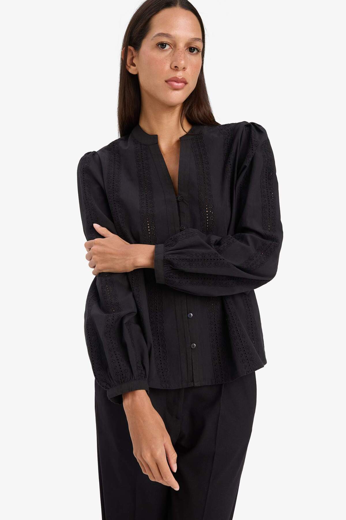 Defacto  %100 Pamuk Brode Gömlek E6531AX25AU - Görsel 3