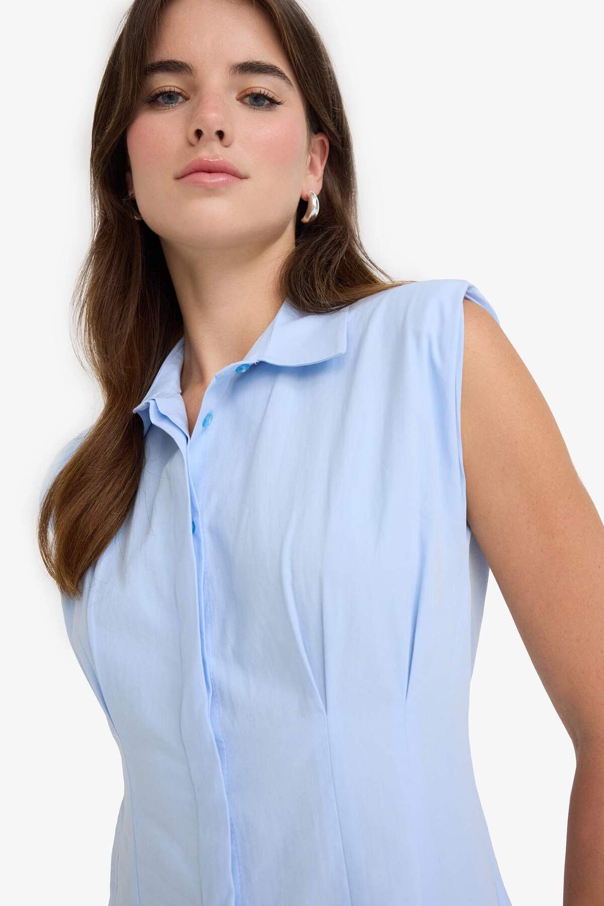 Defacto  %100 Pamuk Flare Fıt Poplin Kolsuz Midi Elbise F7301AX25AU - Görsel 6