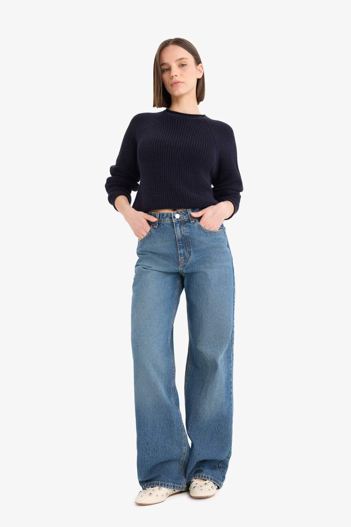 Defacto  Regular Fit Bisiklet Yaka Triko Kazak L2567AZ25WN - Görsel 2