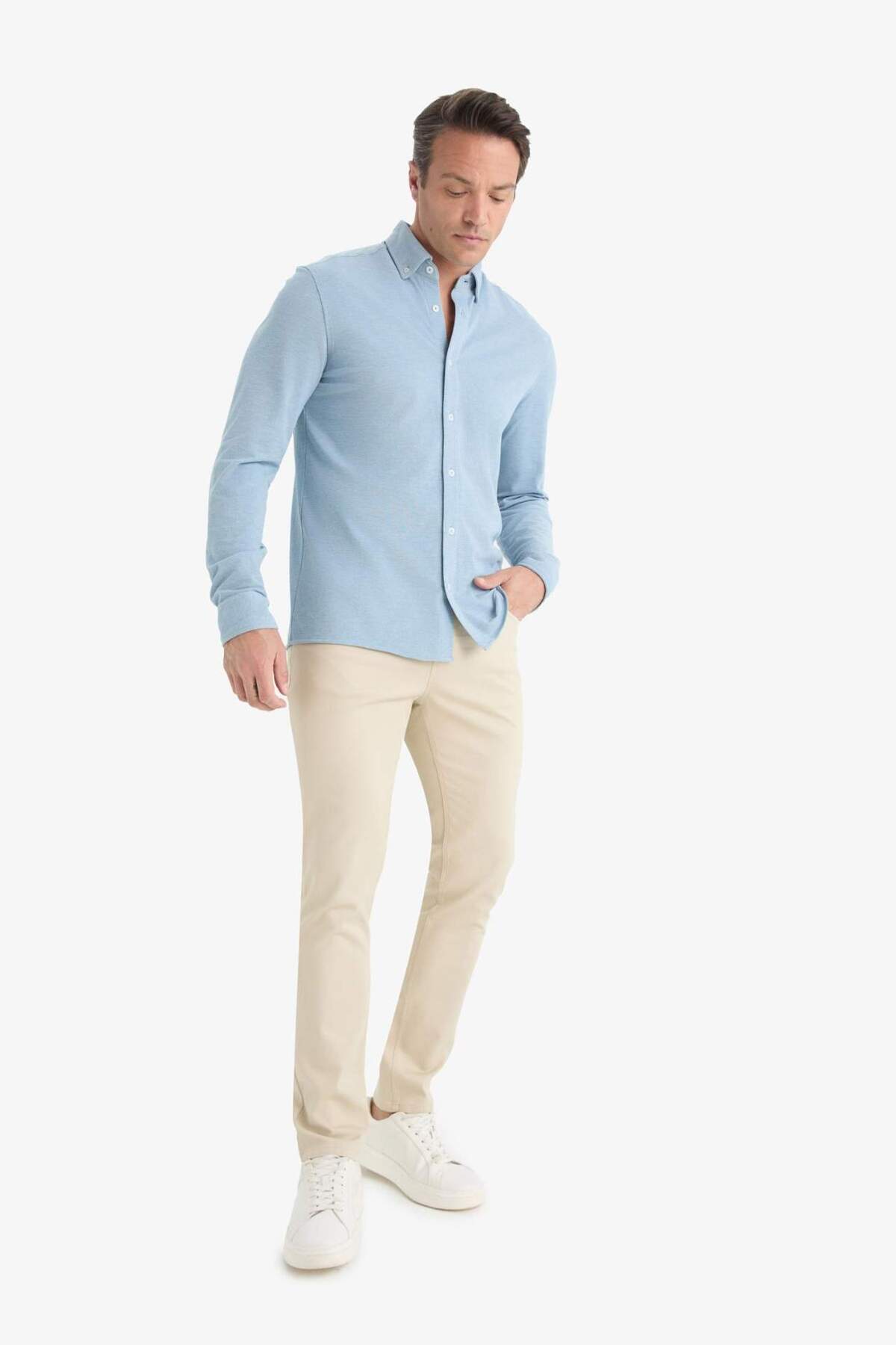 DeFacto Slim Fit Dar Kesim Dar Paça Cepli Dokulu Pantolon E7959AX25AU görsel 3