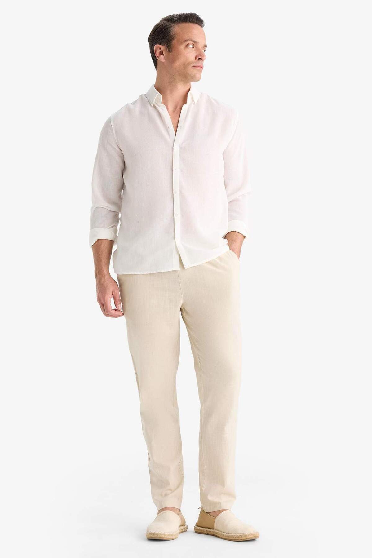 DeFacto %100 Pamuk Jogger Fit Beli Bağcıklı Lastikli Dar Paça Cepli Pantolon Z6475AZ25AU görsel 3