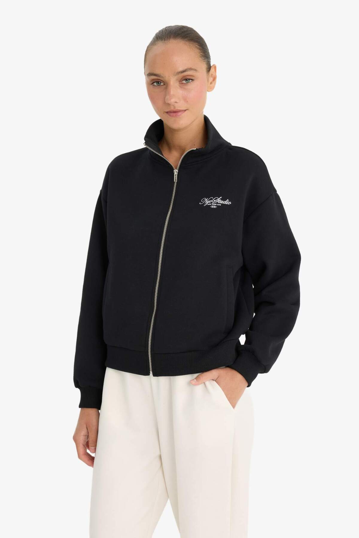 Defacto  Relax Fit Kolej Yaka Baskılı Bomber Hırka F0310AX25AU - Görsel 3