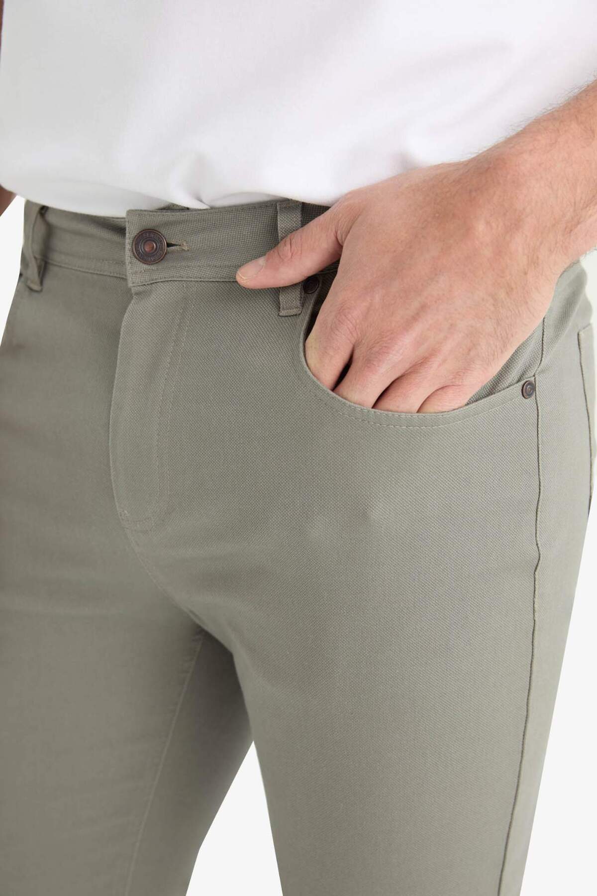 Slim Fit Dar Kesim Dar Paça Cepli Dokulu Pantolon E7959AX25AU — خاکستری — تصویر 5 از 6