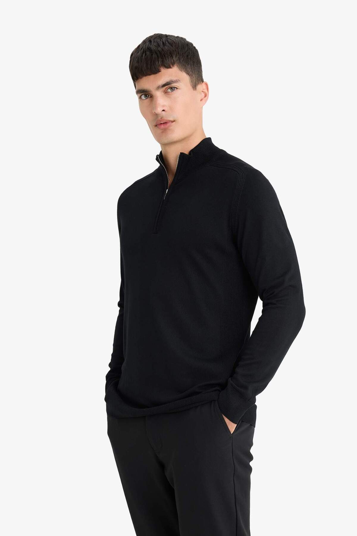 Defacto  Standart Fit Yarım Fermuarlı Siyah Erkek Kazak D0624AX/BK27 - Görsel 3