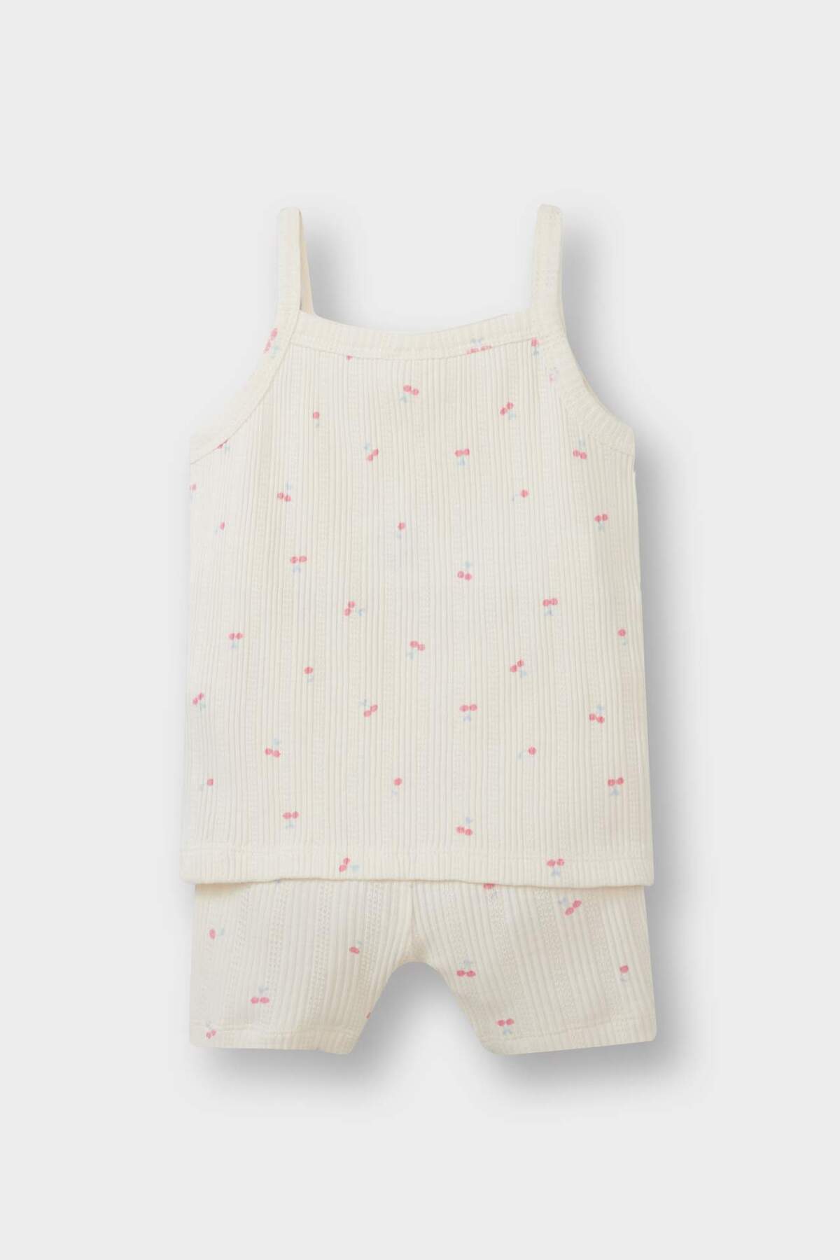 Defacto Pijama Takımı Meyve Desenli Askılı Ribana Üst Şort Kız Bebek E4654A525HS fotoğrafı 4 (önizleme)