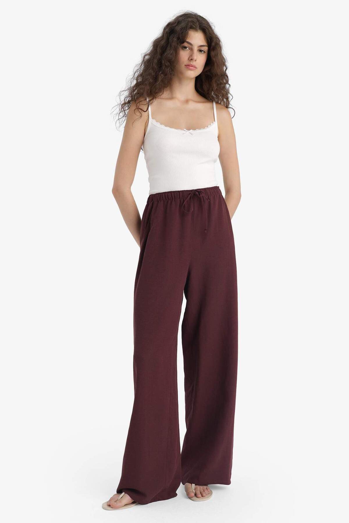 Wıde Leg Pocket High Waist Standard Length Linen Blended Pants F5024AX25SP