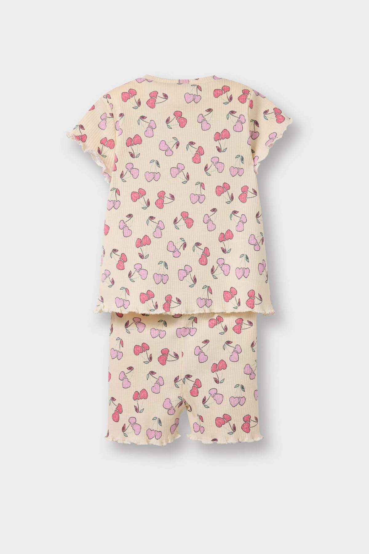 Defacto 2'li Takım Desenli Fitilli Kaşkorse Kısa Kollu Tişört Şort Kız Bebek E0724A525SM fotoğrafı 6 (önizleme)