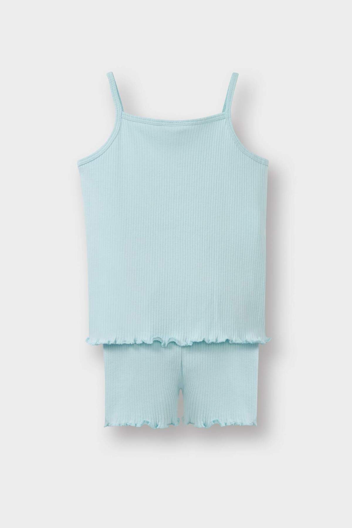 Defacto 2'li Takımı Baskılı Askılı Fitilli Kaşkorse Atlet Beli Lastikli Tayt Kız Bebek C1461A525SM fotoğrafı 3 (önizleme)