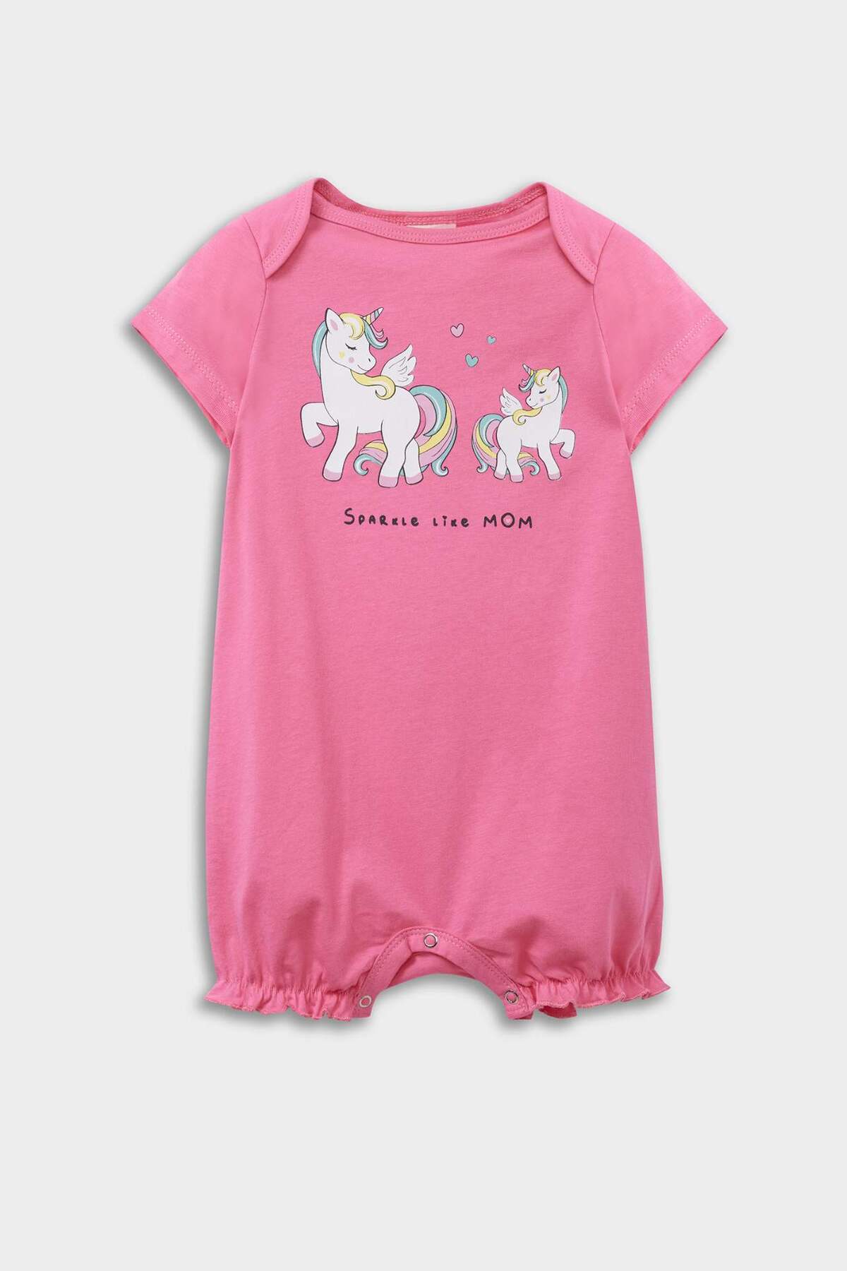 Defacto Unicorn Baskılı Penye 2'li Kısa Kollu Tulum Kız Bebek Yenidoğan E4025A525HS fotoğrafı 2 (önizleme)