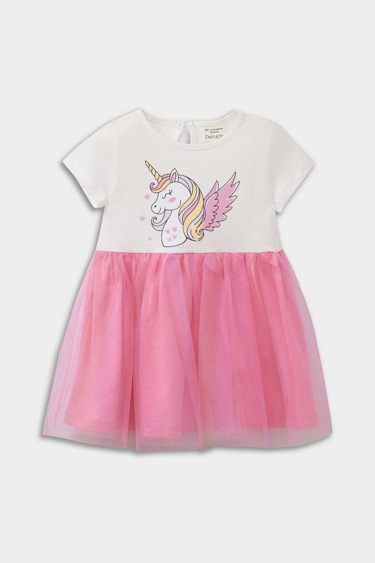 Defacto Unicorn Baskılı Kısa Kollu Yazlık Tül Elbise Kız Bebek E8723A525SM