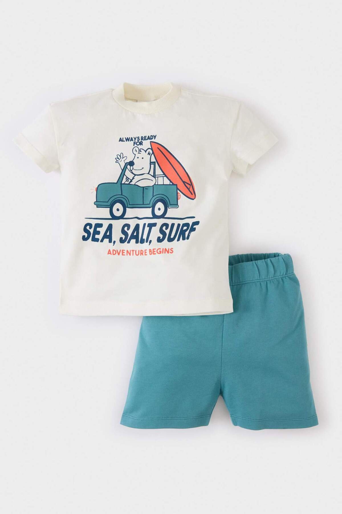 Defacto 2'li Takım Baskılı Kısa Kollu Tişört Şort Erkek Bebek E1171A525SM fotoğrafı 4 (önizleme)