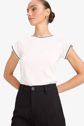 Defacto Slım Fıt Bisiklet Yaka Ribana Kısa Kollu Tişört E6992AX25SP