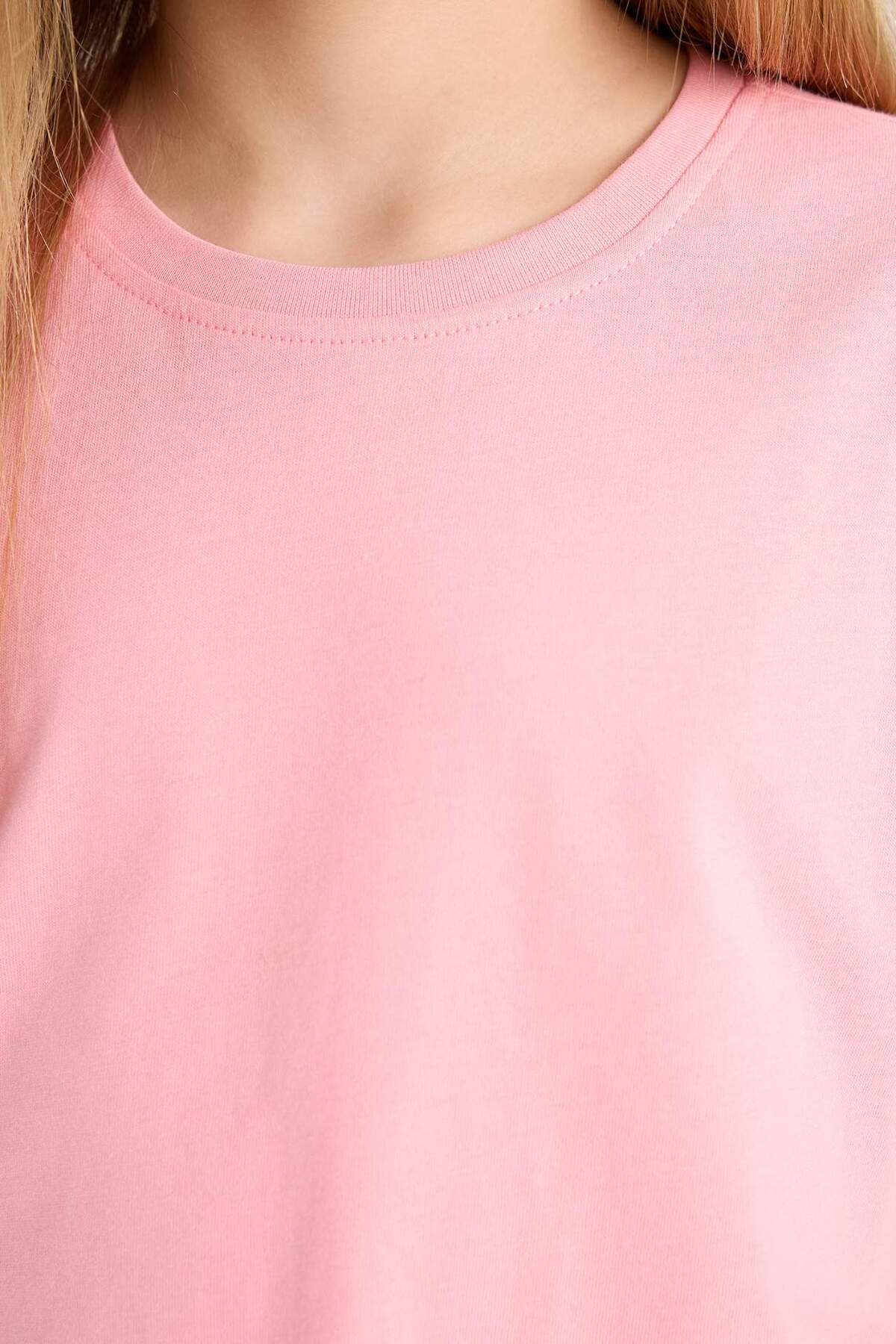 Defacto  Relax Fit Bisiklet Yaka Basic Düz Kısa Kollu Tişört Kız Çocuk Z5095A625SM - Görsel 5