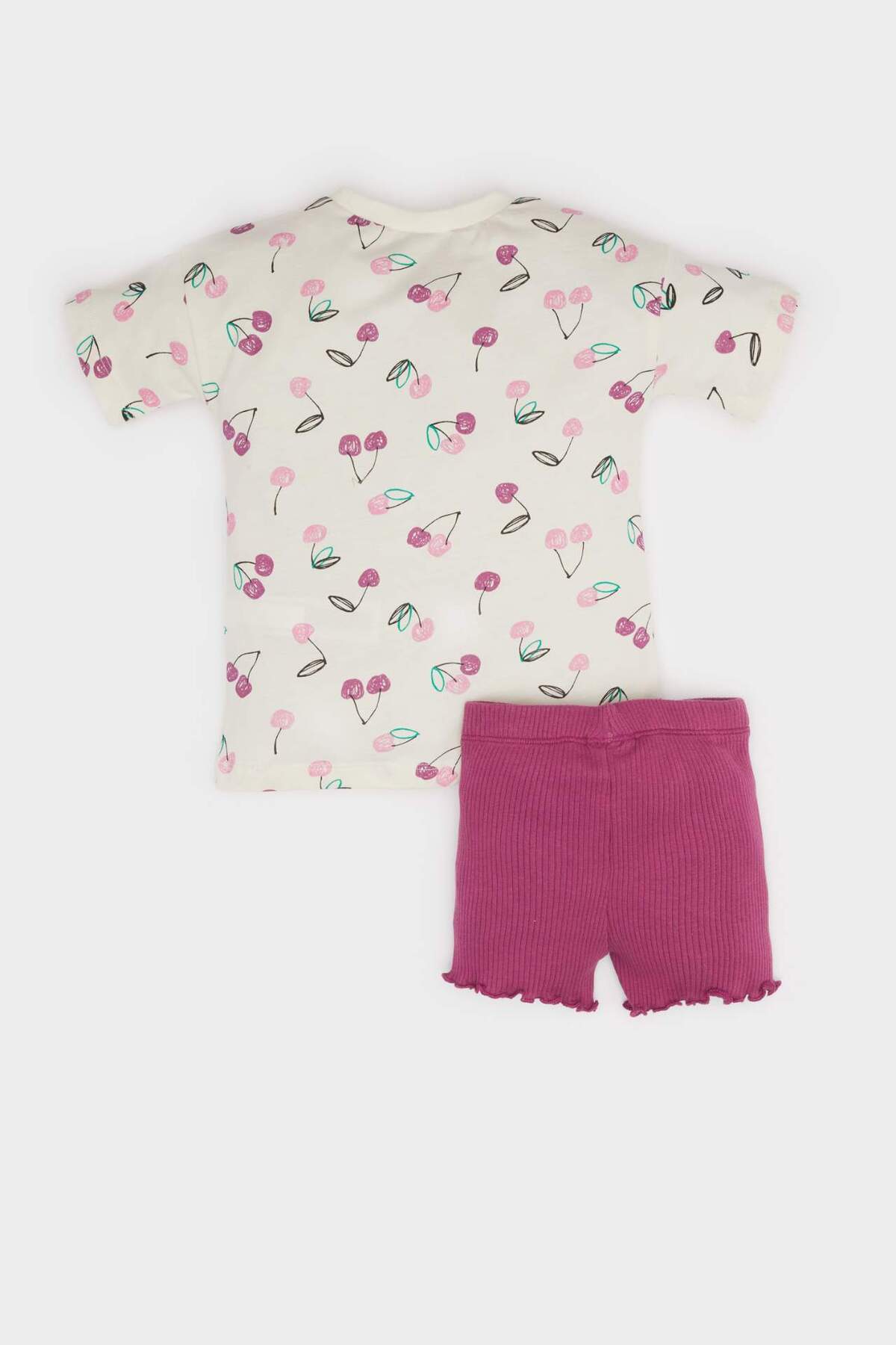 Defacto 2'li Takım Desenli Kısa Kollu Tişört Beli Lastikli Şort Kız Bebek E8432A525SM fotoğrafı 4 (önizleme)