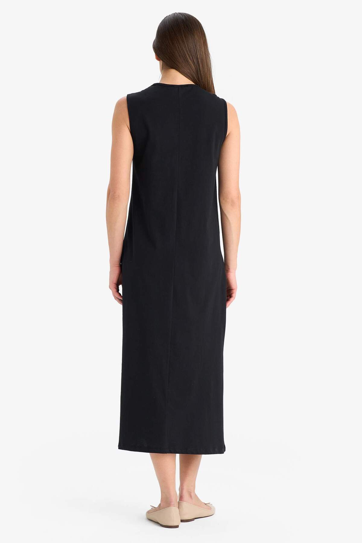 Defacto  %100 Pamuk Regular Fıt Basıc Penye Kolsuz Midi Elbise C9686AX25SM - Görsel 5