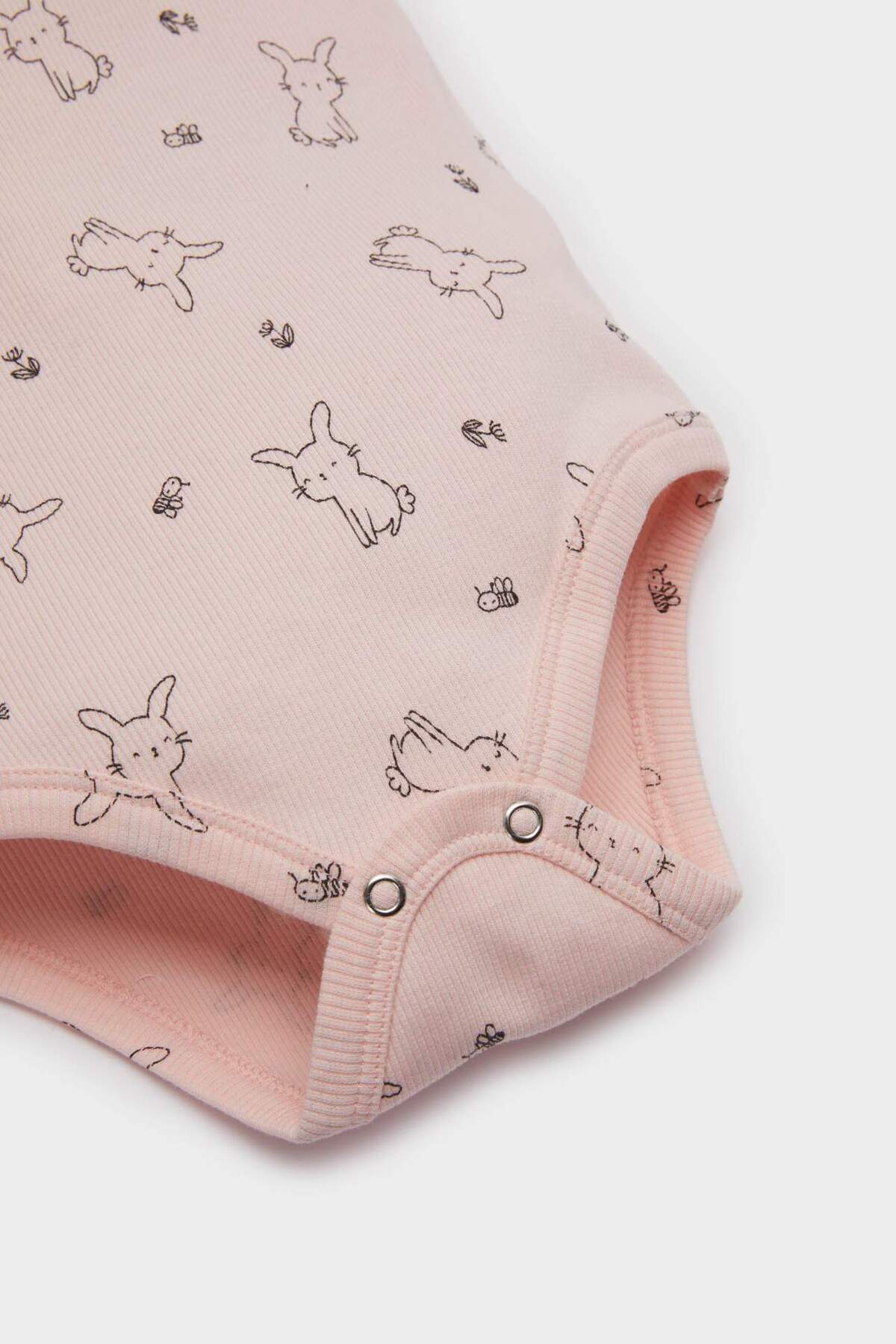 Defacto 2'li Takım Desenli Fitilli Kaşkorse Kısa Kollu Çıtçıtlı Body Beli Lastikli Şort Kız Bebek E8240A525S fotoğrafı 3 (önizleme)