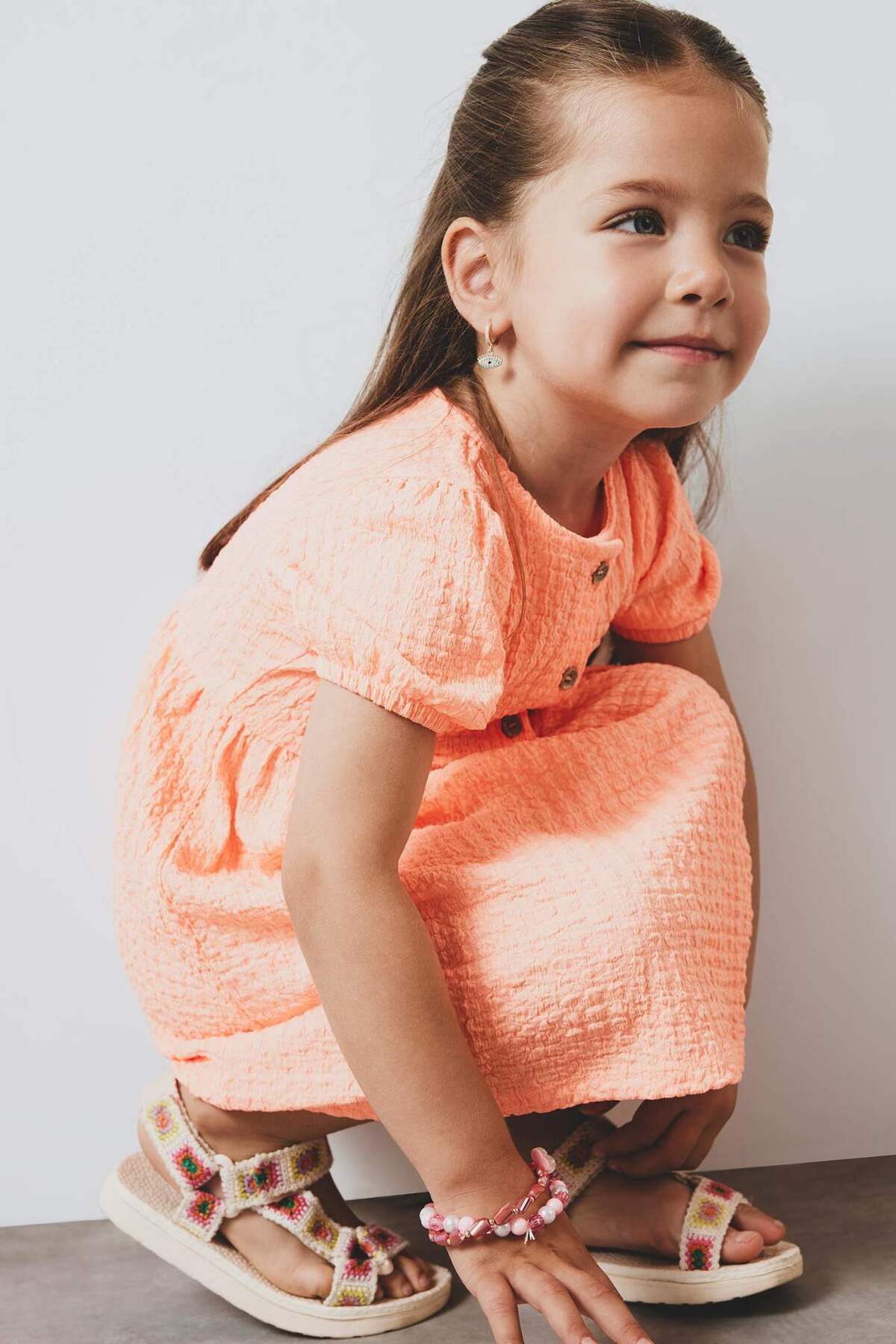 Defacto Kısa Kollu Bürümcük Yazlık Elbise Kız Bebek E8716A525SM fotoğrafı 3 (önizleme)