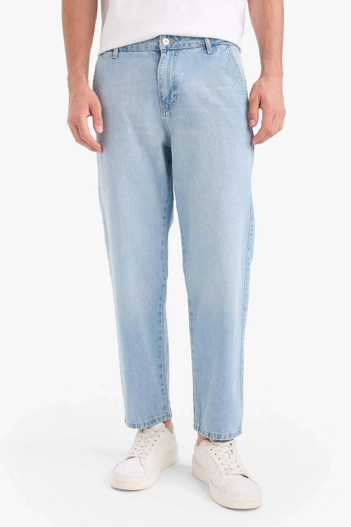 DeFacto %100 Pamuk Relax Fit Geniş Paça Jean Kar Yıkamalı Pantolon E1376AX25SM görsel 4
