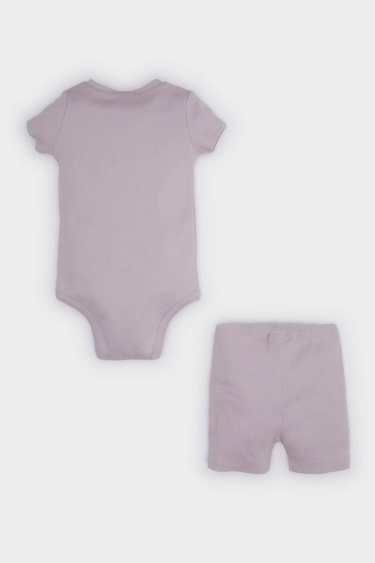 Defacto 2'li Takım Gökkuşağı Baskılı Fitilli Kaşkorse Kısa Kollu Çıtçıtlı Body Beli Lastikli Şort Kız Bebek fotoğrafı 5 (önizleme)