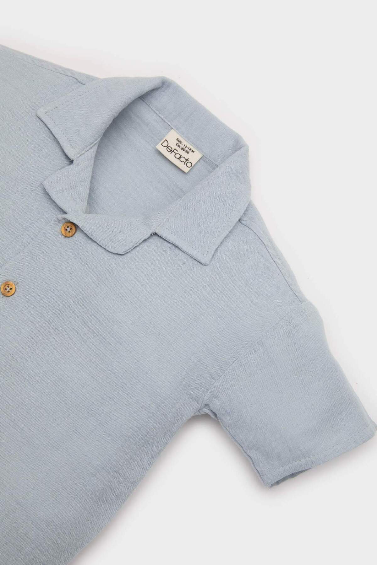 Defacto 2'li Takım Müslin Kısa Kollu Gömlek Beli Lastikli Şort Erkek Bebek C3438A525SM fotoğrafı 3 (önizleme)
