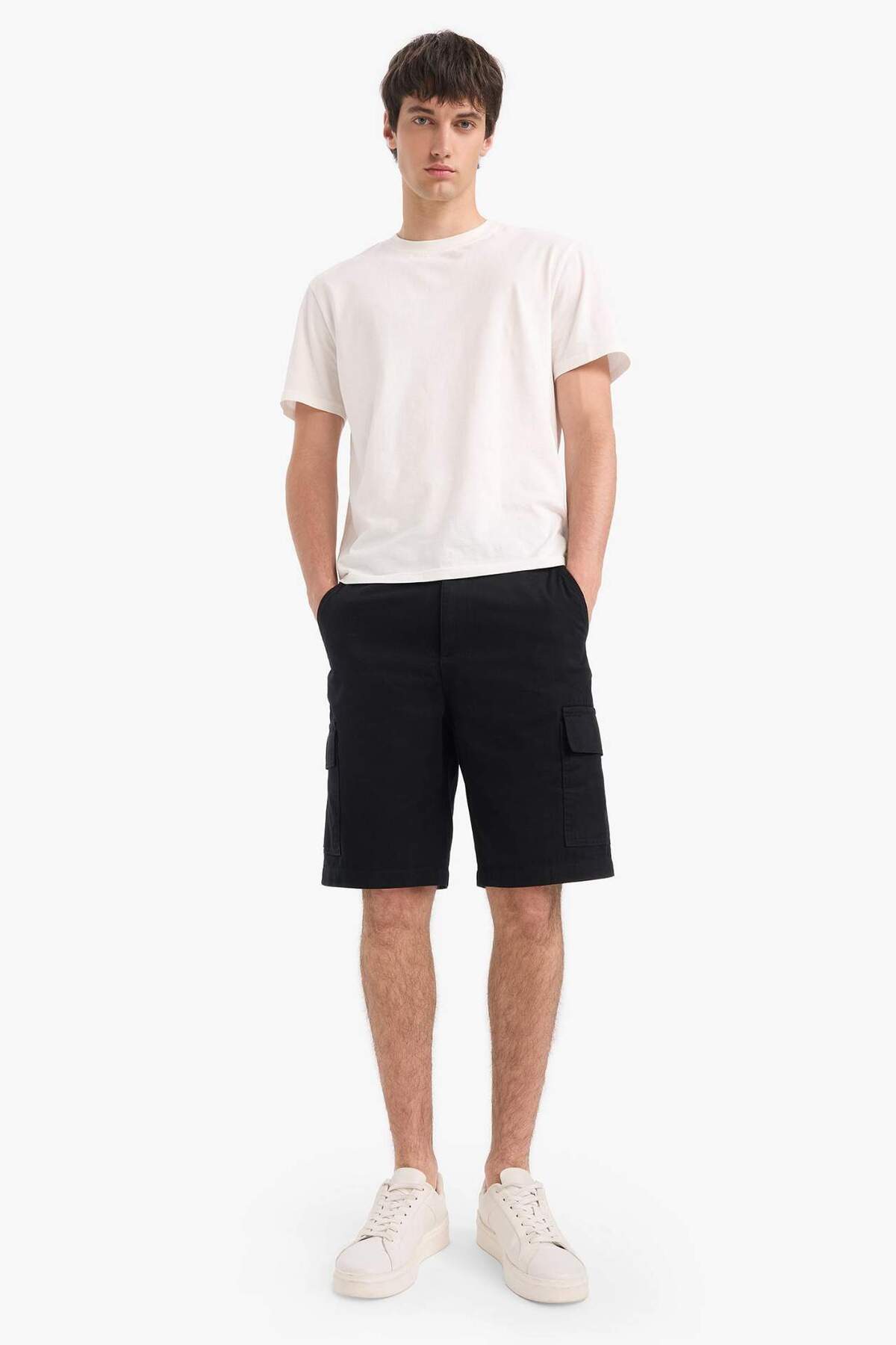 100% Cotton Regular Cargo Bermuda Shorts with Pocket E1708AX25SM