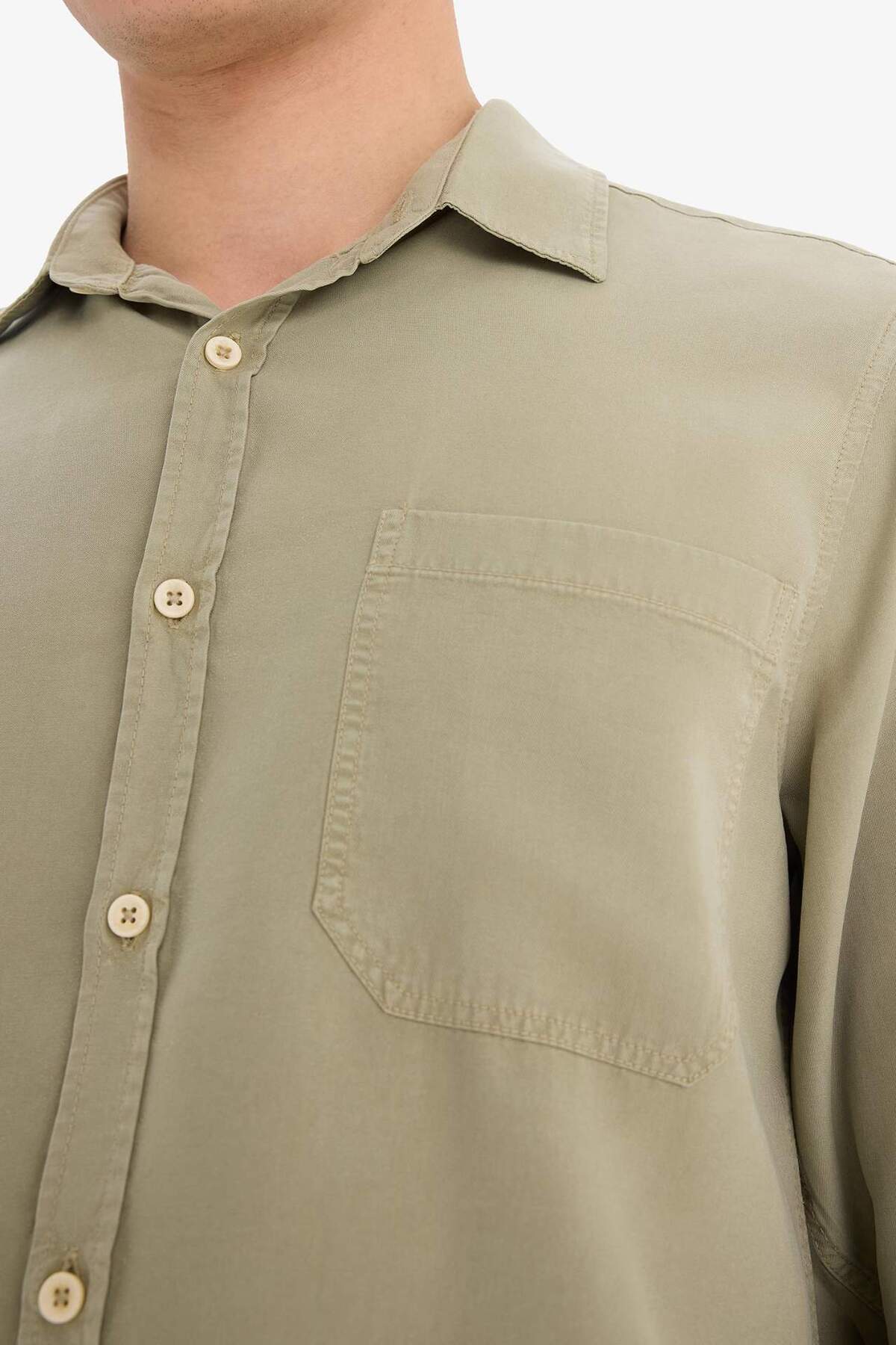 DeFacto Regular Fit Basic Akışkan Kumaş Uzun Kollu Gömlek B2907AX25SP görsel 6